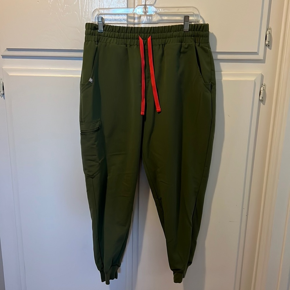 Figs Olive Green Joggers with Red Drawstring
